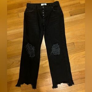 Free People We the free Button Fly Distressed Raw hem Black Jeans Sz 25